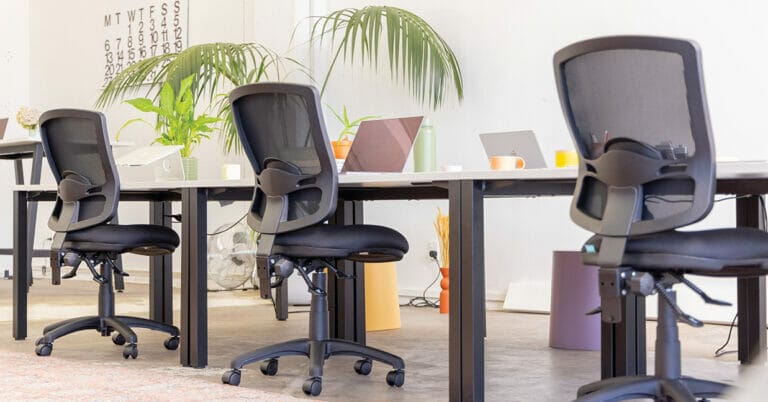 java mesh high back chairs in open planned office