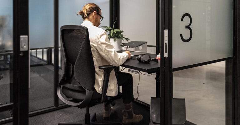 man sitting in konfurb sense office chair in private office