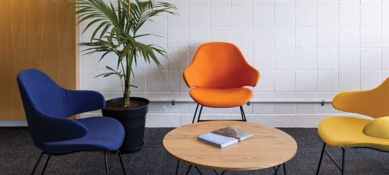 colourful konfurb orbit chairs in workspace lounge area