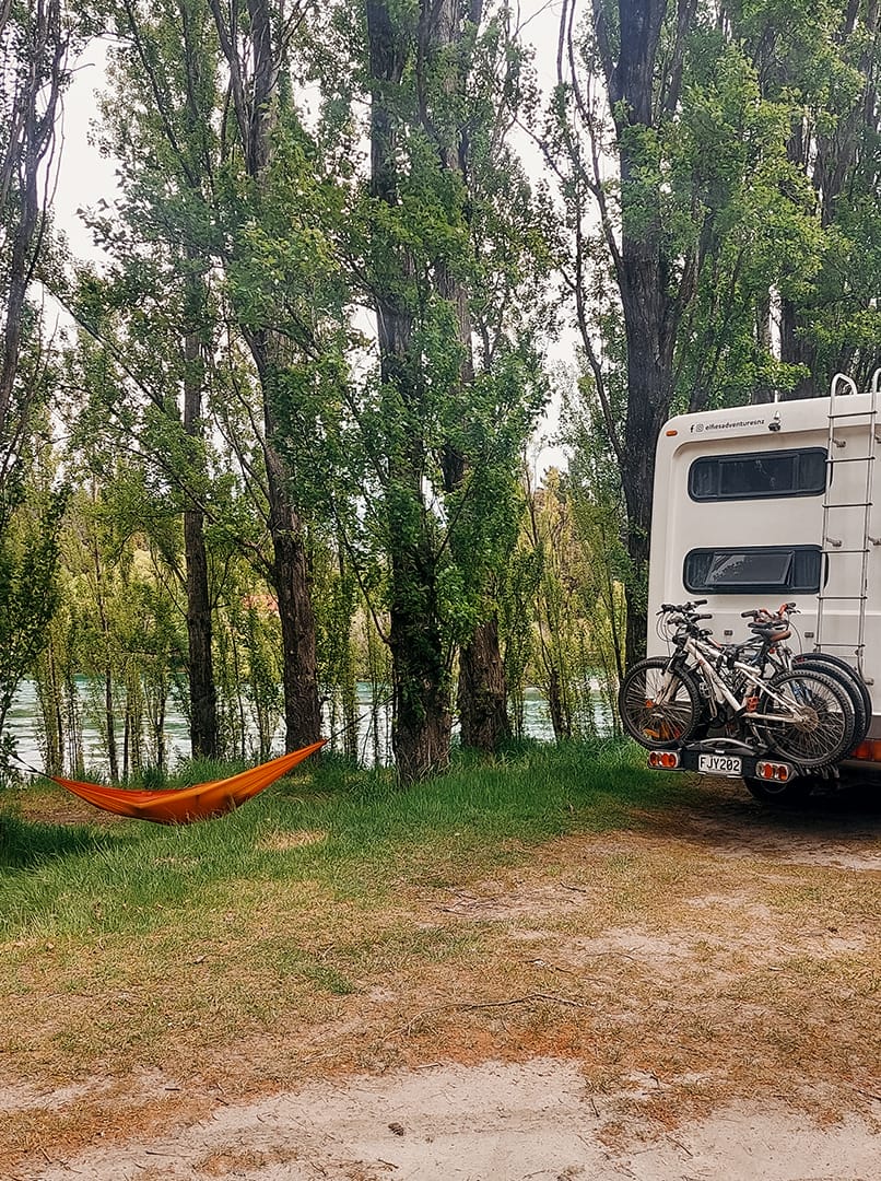 hammock and van next to river